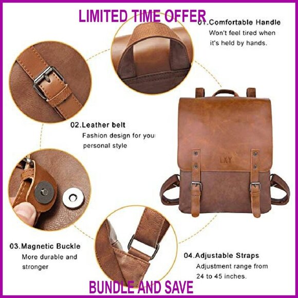 Vegan Leather Laptop Backpack Daypack Travel Bookbag Unisex main image 4